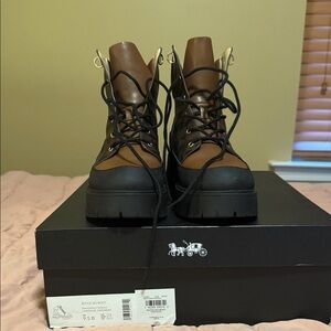 Coach Brown and Black Lace Up Boots